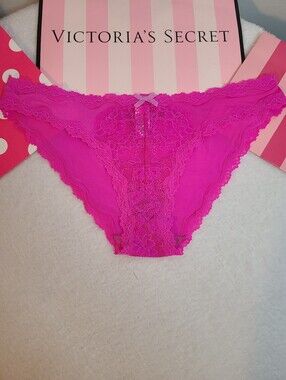 Y2K VS Dream Angels Silky Nylon Lace Cheekini Panty Size M Fuchsia